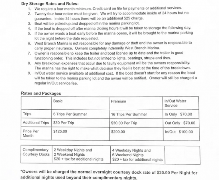 Storage and Docking West Branch Marina